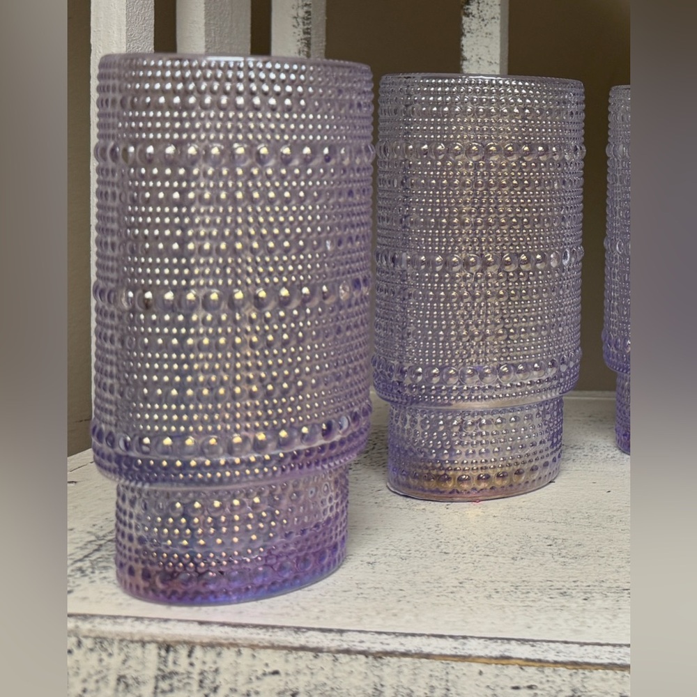 BKLYN Steel Co. Beaded Iridescent Iris Glass 16 oz Tumblers set (6). - Picture 5 of 5